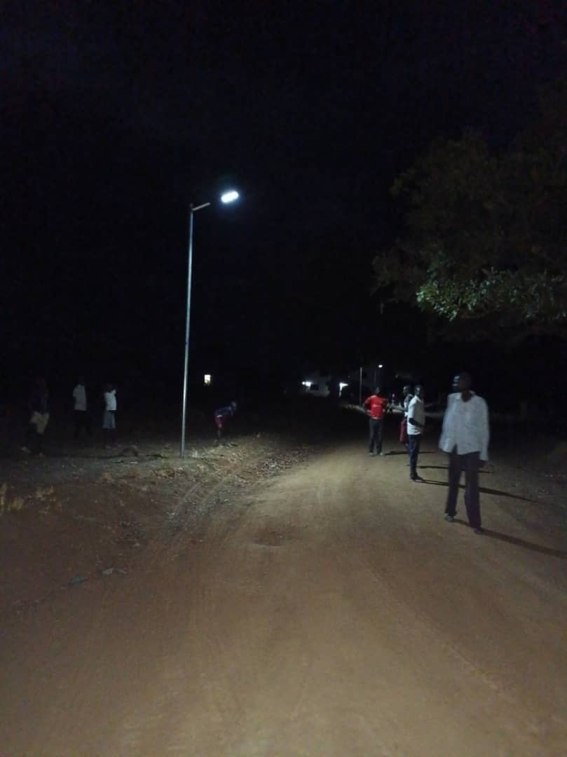 The first ever street lights in Paluga, a lovely little farming village in Lamwo District in the far north of Uganda where once upon a time, no one had access to electricity. That changed this week, we've deployed renewables! #ruralelectrification #climatejustice @MandulisEnergy