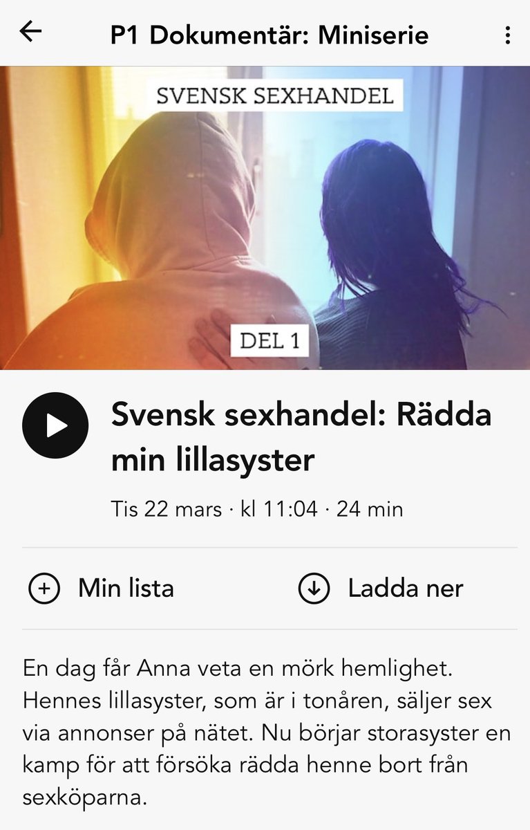 En mörk inblick i den svenska sexhandeln - hur skulle du agera om du fick veta att en nära anhörig säljer sin kropp? Lyssna på ny dokumentär i <a href="/sverigesradioP1/">Sveriges Radio P1</a> #svpol sverigesradio.se/play/avsnitt/1…