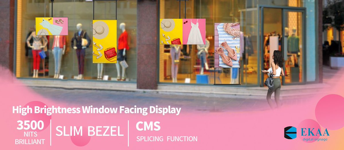 High brightness window facing display
Can be vertical or horizontal
double sided and single sided 
support remote
lyla@ekaa.net
#windowfacingdisplay #highbrightness