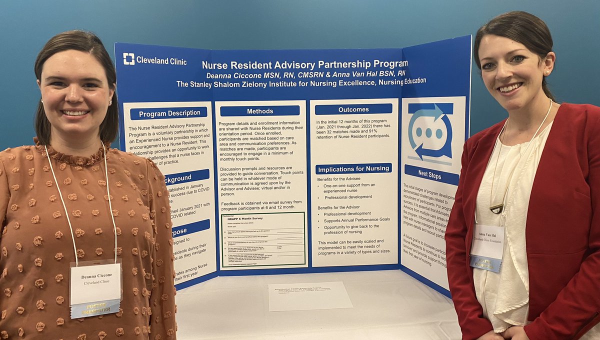 KStuckBoyd's tweet photo. @ClevelandClinic #Nursing Success Coaches Deanna Ciccione and Anna Van Hal presenting our Nurse Residency Advisory Partnership Program at the 2022 Ohio League for Nursing - amazing acknowledgement of amazing work! https://t.co/8YHxO1s1jH