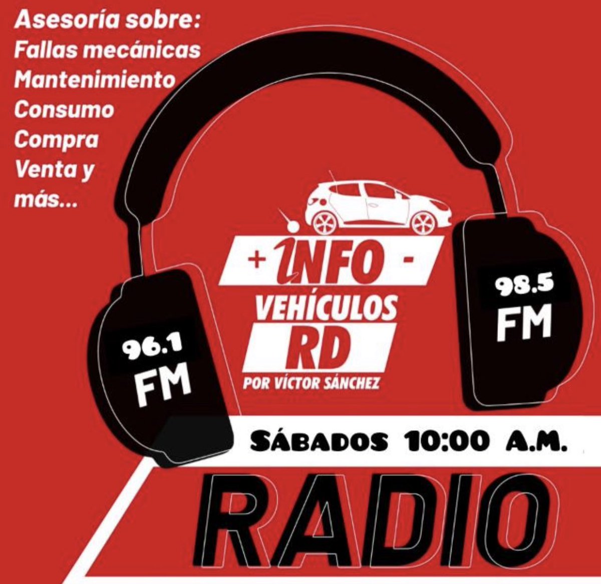 Te invito a sintonizar @InfovehiculosRD todos los sábados de 10:00 am a 11:00 am a través de Quisqueya fm 96.1 fm y para todo el cibao 98.5 fm 

Recuerda:Dios te bendice!