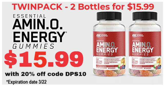 Get a twinpack of Optimum Nutrition's https://t.co/UnV4Oev2Sz GUMMIES for only $15.99 at DPS Nutrition with coupon DPS10. Order now -> https://t.co/VZQFYfzsJV

-  5G of Amino Acids for Muscle recovery
 - 100mg of caffeine per serving
@Team_Optimum

#TrueStrength #OptimumNutrition https://t.co/y2wS8c4Zgz