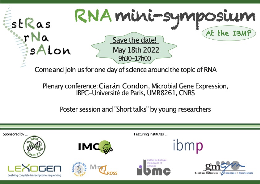 CNRS_IBMP (@cnrs_ibmp) on Twitter photo Mark your calendars 🗓️! RNA mini-symposium is back for 1 day at <a href="/cnrs_ibmp/">CNRS_IBMP</a> !!! Please RT !!! <a href="/unistra/">-</a>, <a href="/ARN67IBMC/">ARN - IBMC - CNRS</a>, <a href="/IMC_Bio/">IMCBio Graduate School</a>, <a href="/RNASociety/">The RNA Society</a>, <a href="/CNRS_Alsace/">CNRS Alsace</a> Mark your calendars 🗓️! RNA mini-symposium is back for 1 day at <a href="/cnrs_ibmp/">CNRS_IBMP</a> !!! Please RT !!! <a href="/unistra/">-</a>, <a href="/ARN67IBMC/">ARN - IBMC - CNRS</a>, <a href="/IMC_Bio/">IMCBio Graduate School</a>, <a href="/RNASociety/">The RNA Society</a>, <a href="/CNRS_Alsace/">CNRS Alsace</a>