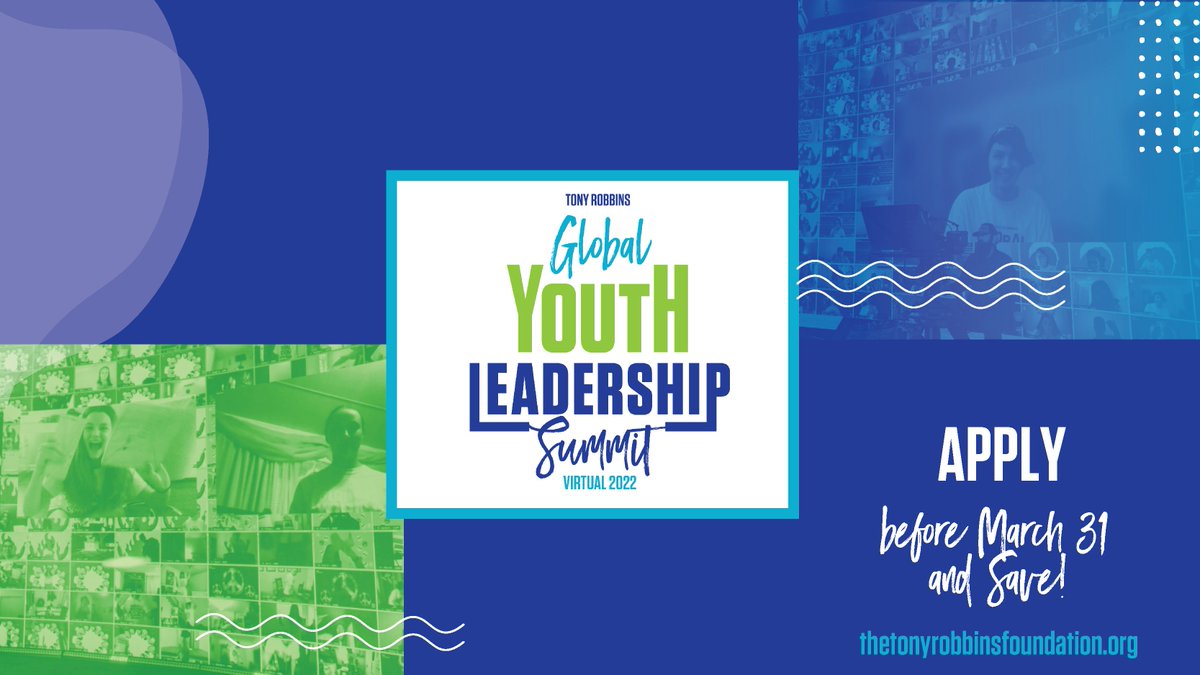 **Early Bird Offer Ending Soon** Tony Robbins Global Youth Leadership Summit (GYLS) Virtual 2022 takes place July 21-24 for teens ages 14-16. Applications received by March 31 will receive $100 off the program fee. bit.ly/GYLS-Virtual-2…