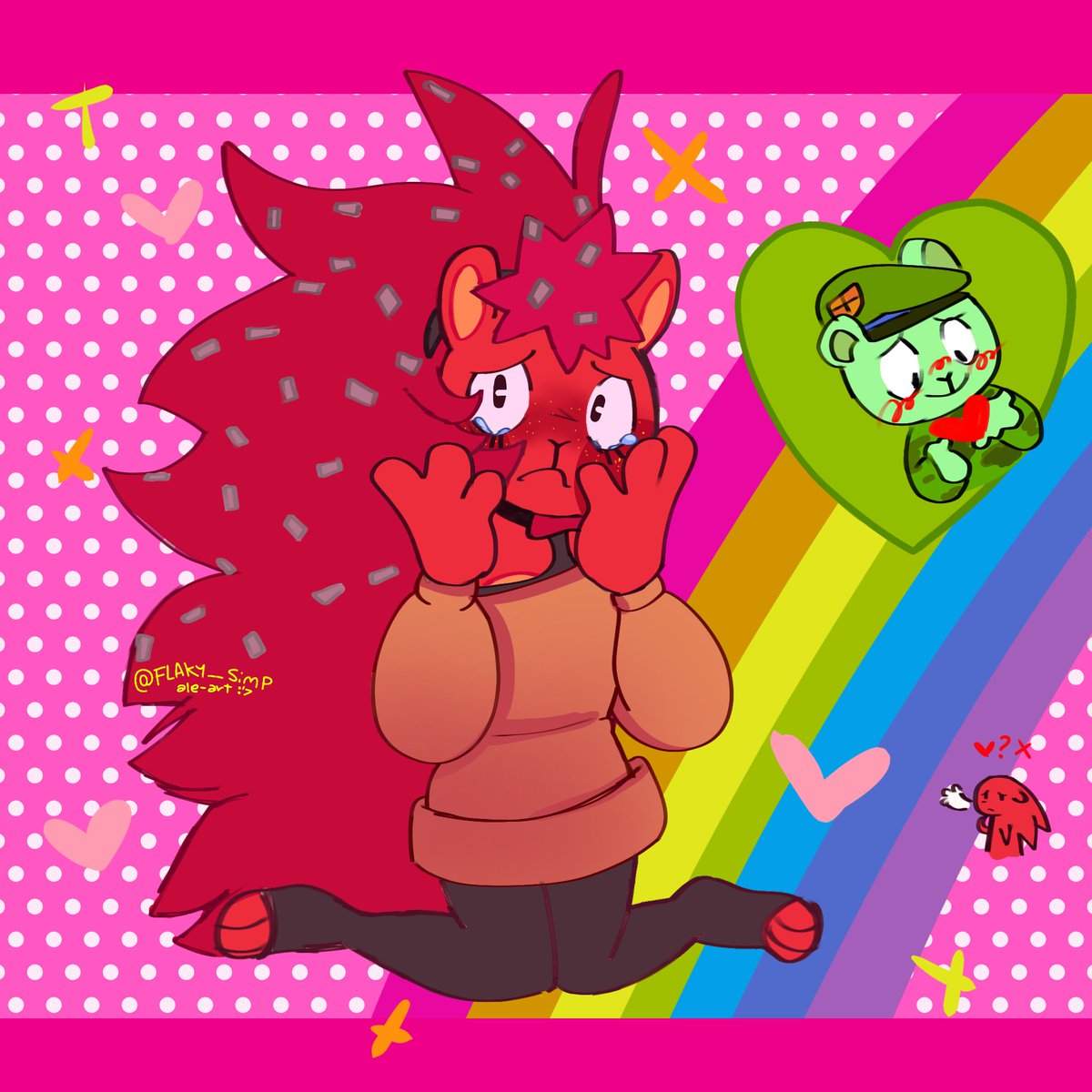 Miss__pie's tweet photo. I'm sorry I have nothing to draw the drawing I had already done and I'm shamelessly uploading it 😭 #htf #happytreefriends #Flaky https://t.co/0BUDZDmwjg