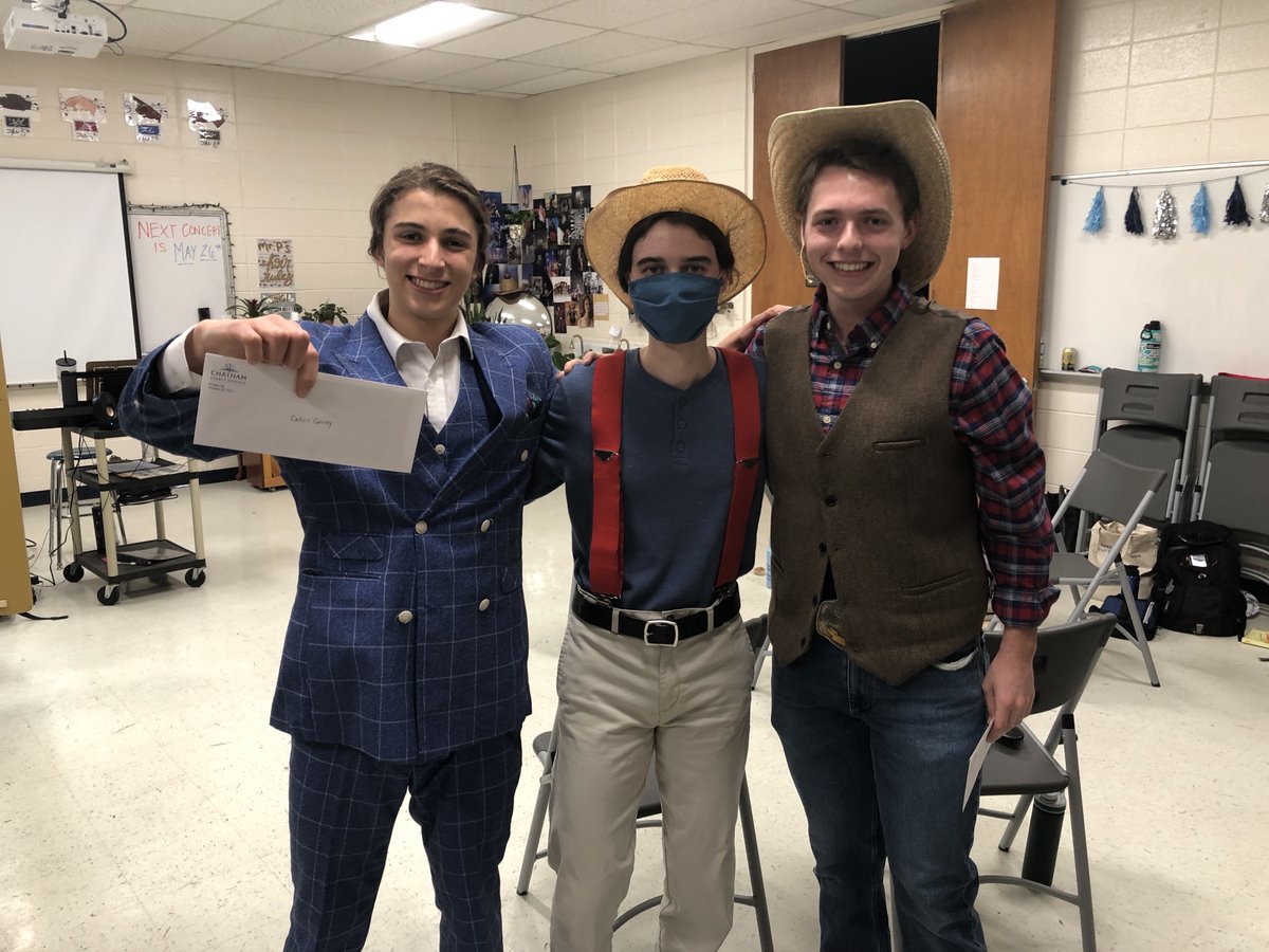 JMHSJets's tweet photo. Great news delivered at #JMAok rehearsal! Three JM juniors and musical cast members, Calvin Conroy (Social Studies), Maggie Thornton (English), and Brady Andrew (Spanish), were selected for NC Governor's School! @JMHSArts #JMDualLanguage https://t.co/siUwl9bNaB