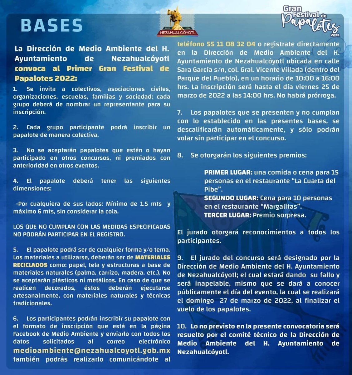 GobNeza's tweet image. Recuerda que hoy es el último día de inscripciones para participar en el Gran Festival de #Papalotes 2022 🪁

¡No te pierdas esta increíble experiencia, acude con tu familia y amigos! 👨‍👩‍👧‍👦
