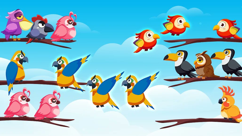 Bird_Color_Sort's tweet image. Bird Color Sort is a fun and addictive puzzle game! Try to sort the colored bird on the tree branch until all the birds have the same color and fly away.