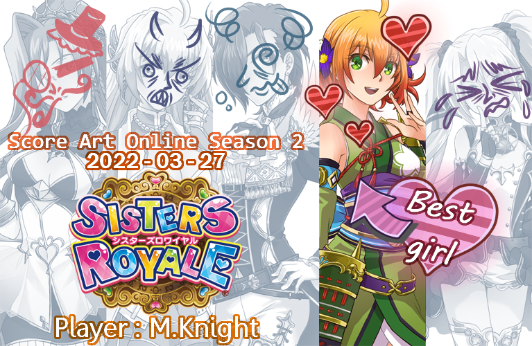 M_Knight_Jul's tweet photo. This Sunday, I will be playing Sisters Royale and Fishin' Frenzy for Score Art Online Season 2! : https://t.co/jXgefMvhqW

Schedule : https://t.co/WKQcRomrkI

#shmup #STG https://t.co/TKUu5eSqBg