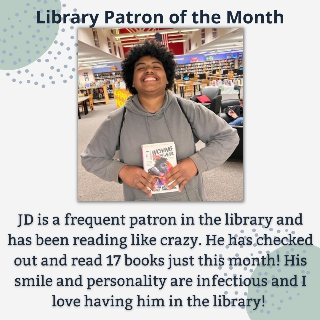 JD is the Library Patron of the Month! JD is an awesome freshman student here at Dixie! His genre of choice is multicultural fiction, if you're ever in need of a recommendation! <a href="/DixieHeightsHS/">Dixie Heights High School</a>
