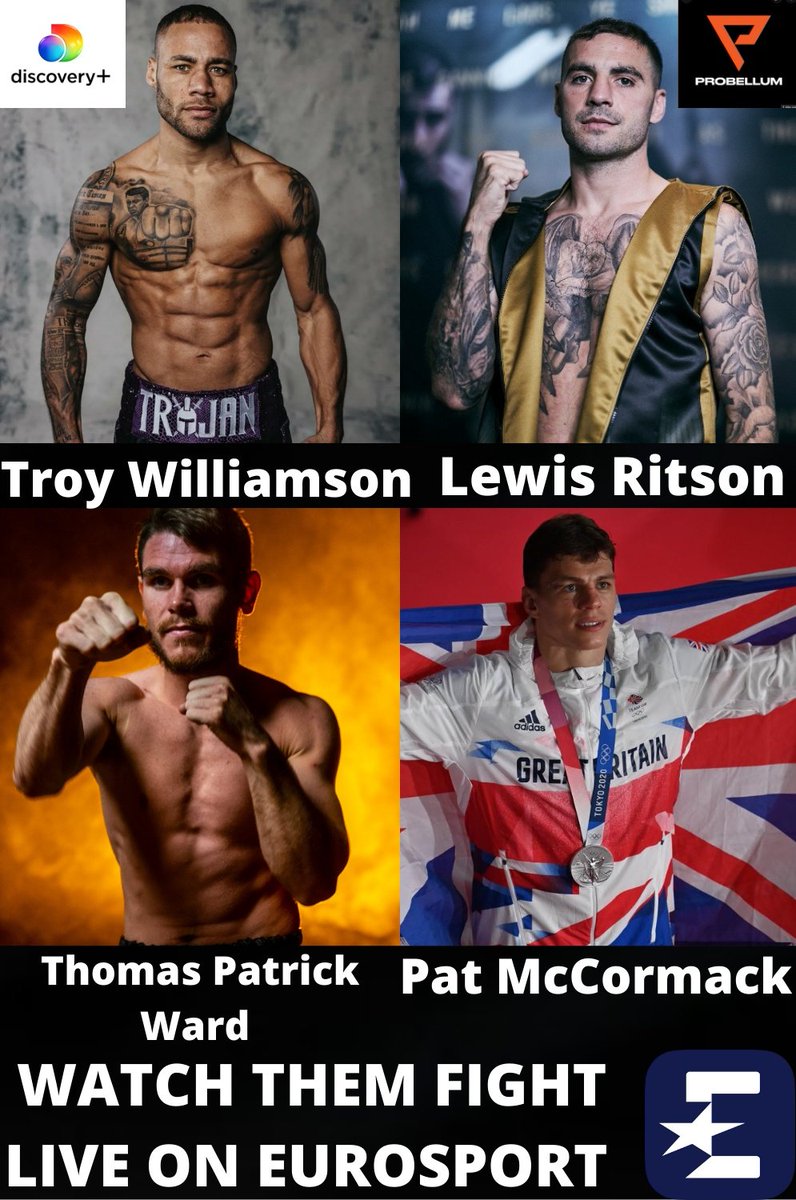 EverythingBoxi2's tweet photo. 📺 Watch 🇬🇧 Troy Williamson, Lewis Ritson, Thomas Patrick Ward and Pat McCormack fight TONIGHT live on @eurosport and @DiscoverySports. #Probellum #ProbellumEvolution @probellum #boxing #RitsonZlaticanin. https://t.co/Pyc96FN6wL