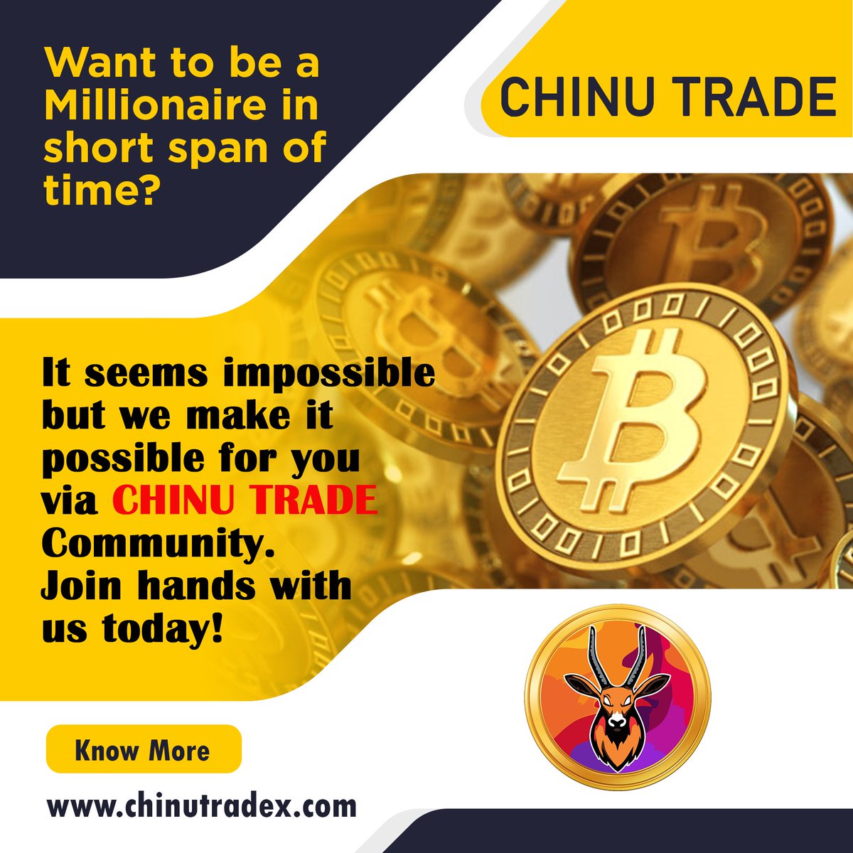 ChinuTrade's tweet photo. Want to be a millionaire in short span of time?
it seems impossible but we make it possible for you via Chinu Trade community. Join Hands with us today!
https://t.co/Q40ZSMtrRJ https://t.co/uY2mEMOHtf