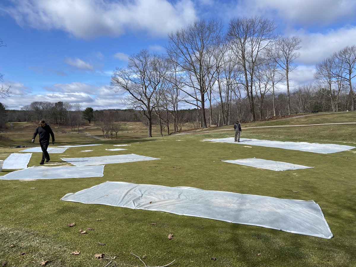 supercncc's tweet image. Making small green houses on troubled spots on greens. Spike, seed, sand and cover w 4mil plastic. The plastic came from the front yard ice rink at home