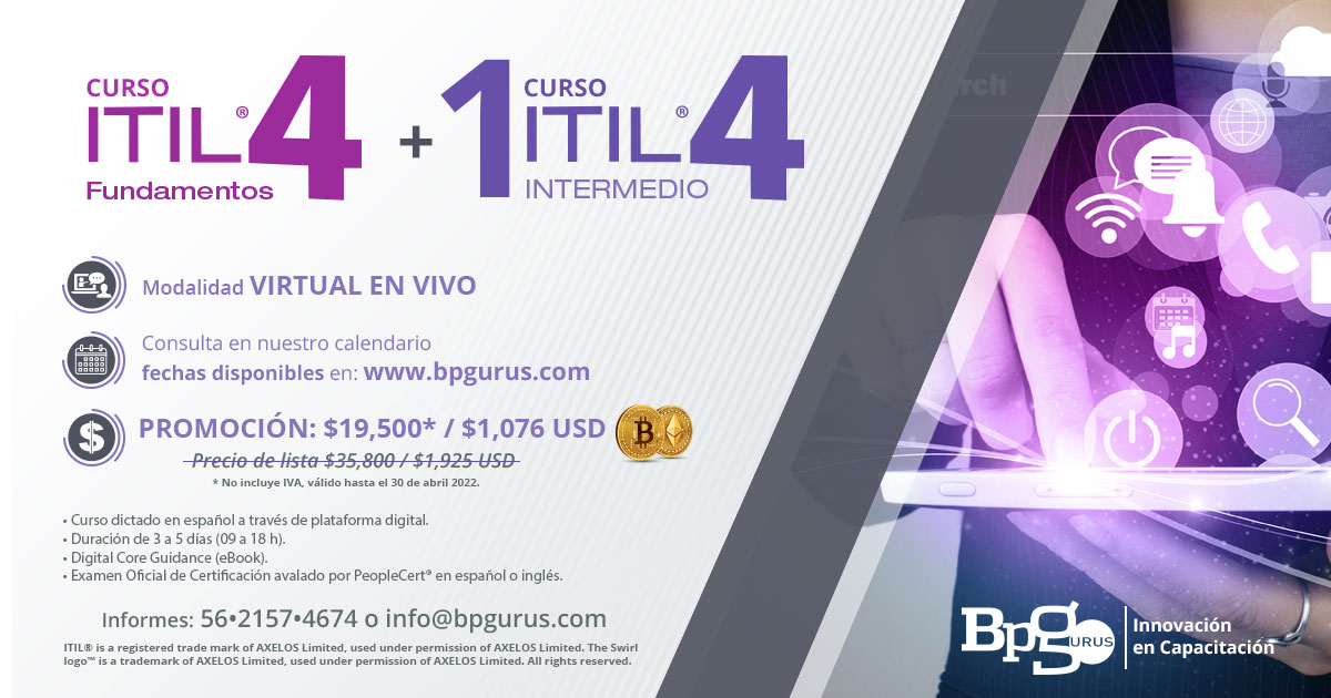 BPGurus's tweet photo. ✳️ INCREÍBLE PROMOCIÓN ✳️
Fortalece tu posición en la industria de #ITSM invirtiendo en tu capacitación, ¡aprovecha esta promoción única!
👉 56 2157 4674 o info@bpgurus.com
Consulta fechas en https://t.co/FChKVHCHvU
#InnovaciónTecnológica #NuestroADN #ITIL4 #itil #itilfoundation https://t.co/wHqzeG86bJ