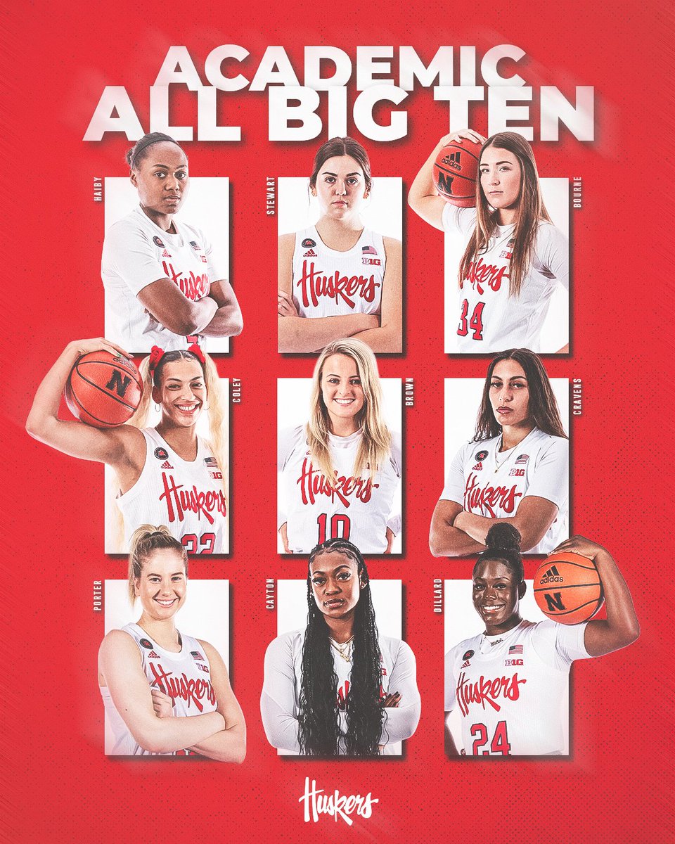 Doin’ it B1G on and off the court. 📚🏀

Congrats to our Academic All-B1G Huskers! #GBR