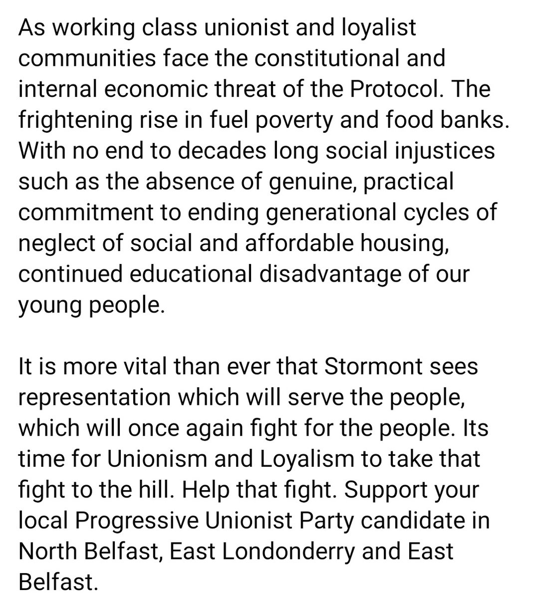 OfficialPUP's tweet photo. The Progressive Unionist Party have announced Assembly candidates in the following constituencies:

Billy Hutchinson - Belfast North 

Russell Watton - East Londonderry

Karl Bennett - Belfast East

Read full statement below: https://t.co/joMIFTSsI1