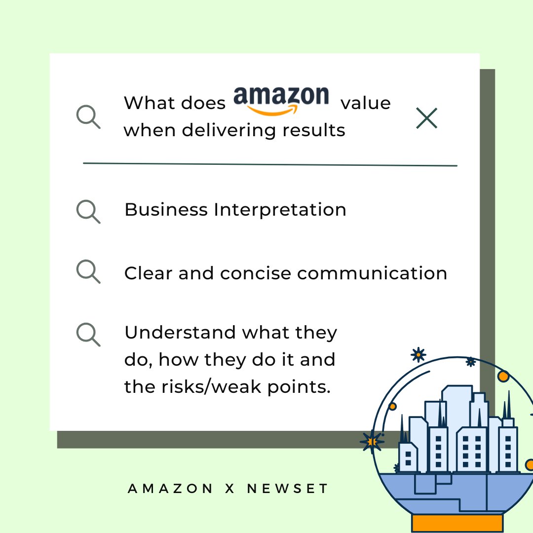 NewsetDatathon's tweet photo. Want some tips on what Amazon values when delivering results? Check out their response and comment your opinion in the comments section below! https://t.co/gtW6Xffexo