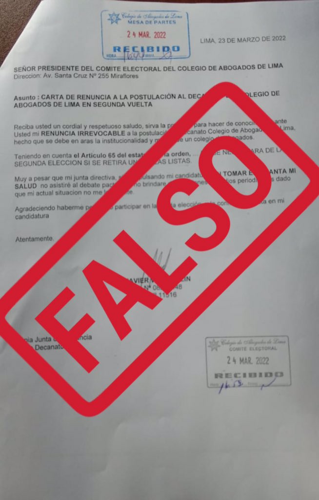 La guerra sucia en el #Cal no se detiene: mataron a la dra. Greta Minaya, anunciaron q estaba  enfermo, hoy presentan una carta falsa con mi renuncia. Sigo en campaña y mañana sáb. 26, en San Marcos, juntos recuperaremos la decencia y honorabilidad de nuestra orden.