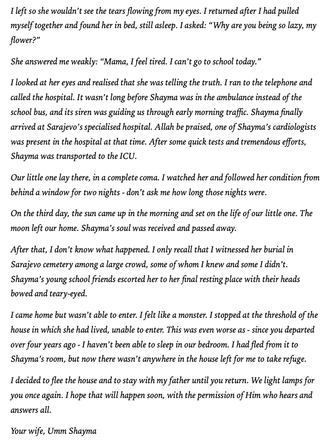 AsimCP's tweet photo. If you want an understanding of the intense cruelty of the censors at Guantanamo, here are two letters that were sent to Abu Shayma. 

The first from his wife who informs him of the death of their daughter Shayma. 

The second, delivered two weeks later, was from Shayma herself https://t.co/ERMdHM1YeU