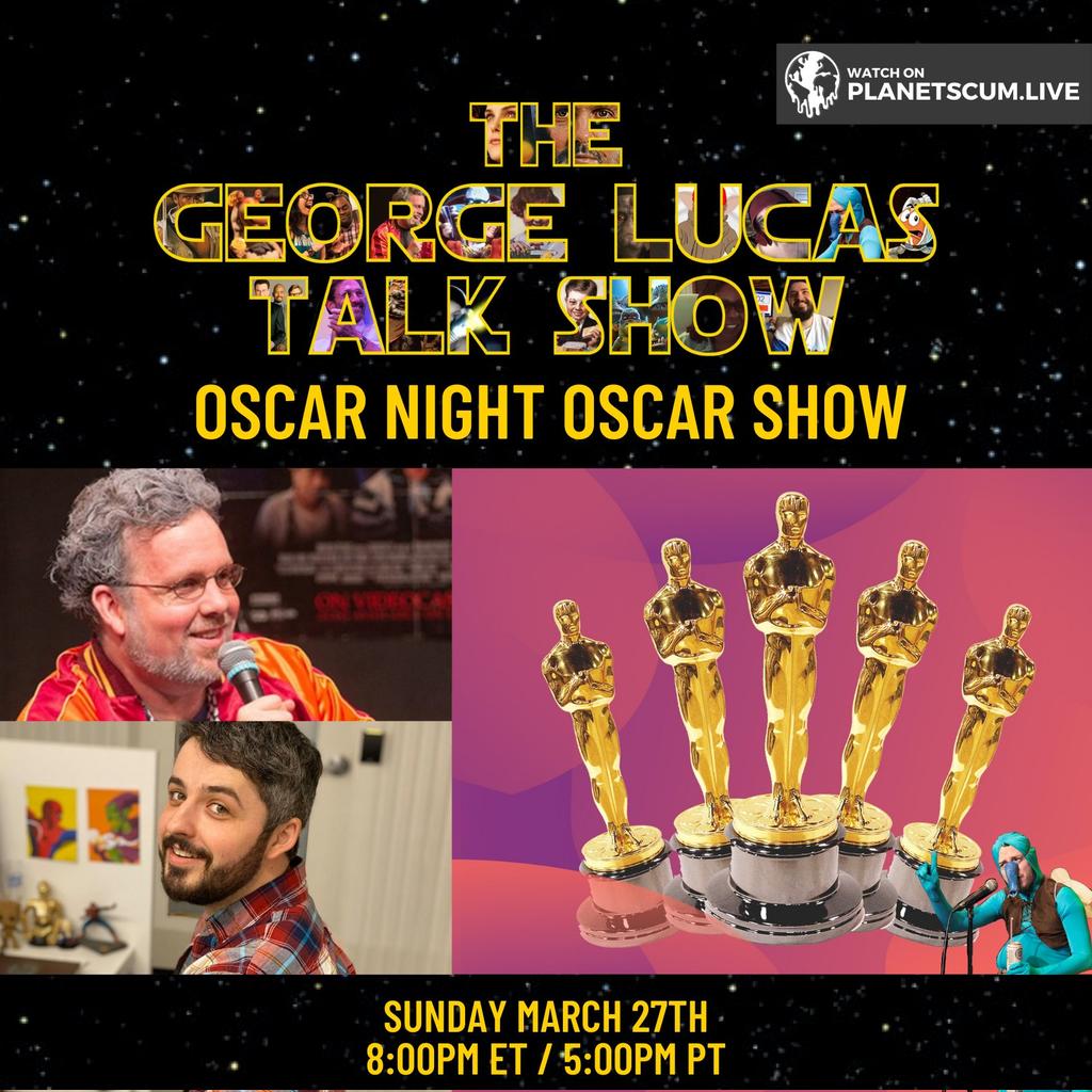 connorratliff's tweet photo. This Sunday: The George Lucas Talk Show Oscar Night Oscar Show!

8pm ET / 5pm PT on https://t.co/VMqYff5s6N!

Almost as good as the official Oscars broadcast, we will have the same results mere moments after they are announced! https://t.co/sbPNMrEmPx
