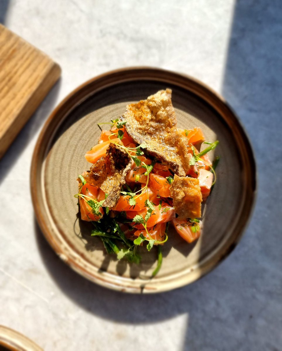 Cider cured sea trout tartar, sea herbs, blood orange dressing.

One of our latest small plates....simple, delicious <a href="/WildingSal/">Wilding Salisbury</a>