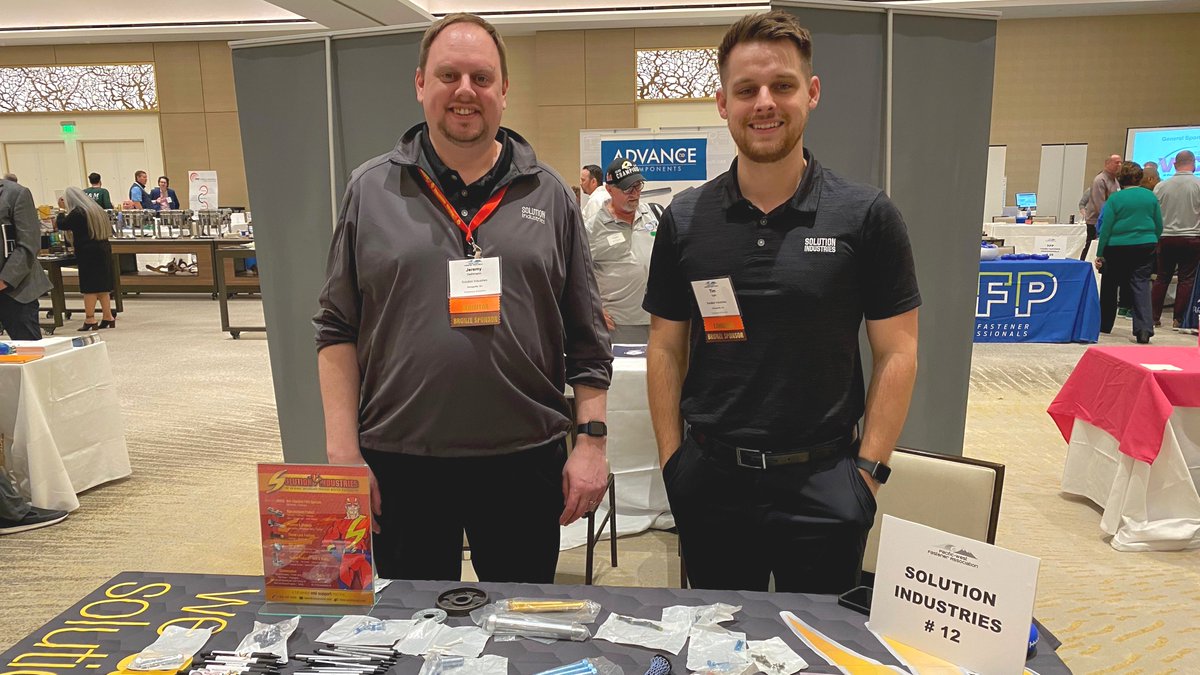 SolutionMan_Ind's tweet photo. Thanks to everyone for stopping by last week at the Pac-West Spring Conference and Tabletop Show - we had so much fun! What were your favorite parts of the weekend?
#tradeshow #fasteners #fastenertradeshow #fastenernews #SolutionIndustries https://t.co/V8KOQjrwmJ
