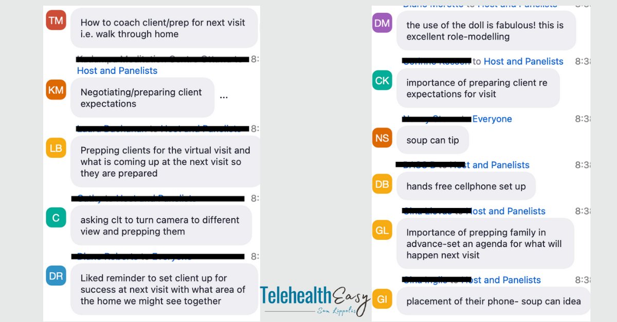 The thing that makes Telehealth Easy what it is? Our incredible clients. And today I’d like to shout out to the clinicians that continue to learn and improve their virtual care skills.

At the end ofevery training I always ask. What are your takeaways? 

#telehealth #nursetwitter