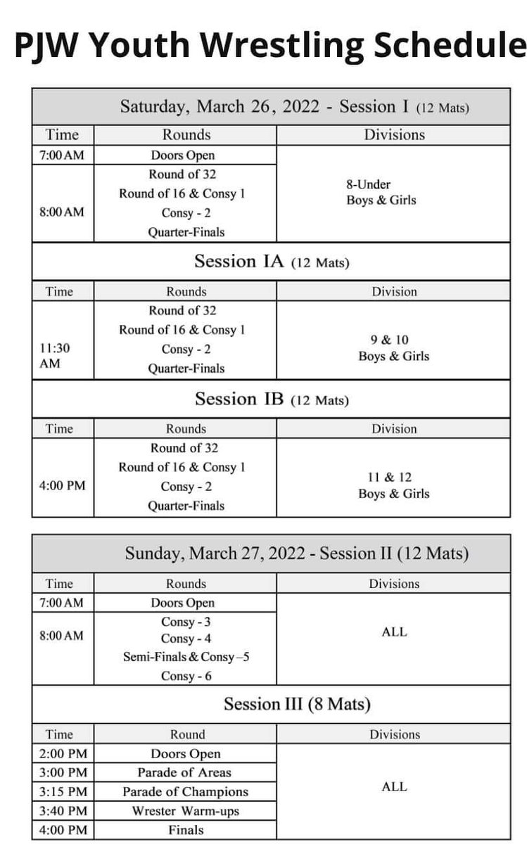 PJW States Schedule this weekend