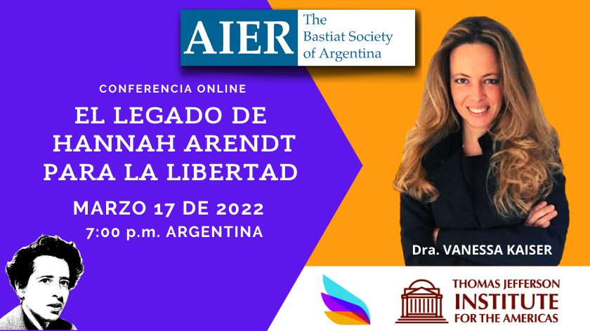 jeffersonameri's tweet photo. Si se perdió el décimo evento online de la Sociedad Bastiat de Argentina, conferencia de la Dra. Vanessa Kaiser @vanessakaiser22  acerca del tema “El legado de Hannah Arendt para la libertad”, puede verlo completo aquí: https://t.co/QHhMipaC3A https://t.co/6wxquvOzNx