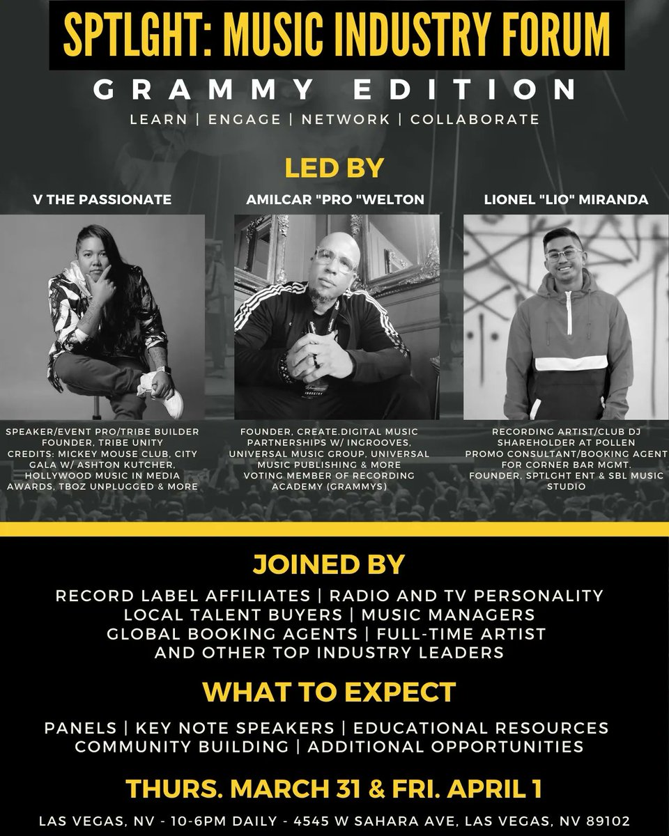 CREATEdigmanpub's tweet photo. ARTIST SUPPORT ➡️ SPLGHT: MUSIC INDUSTRY FORUM | GRAMMY EDITION 3.31 - 4.1 LAS VEGAS📍{produced} by @createdigmanpub @TribeUnity @soundsbylio

📚 LEARN 
🗣 ENGAGE
🤝🏻 NETWORK
👥 COLLABORATE 

{access} 🔑
https://t.co/A7hHPZMSjW https://t.co/2ZxPRJocwd