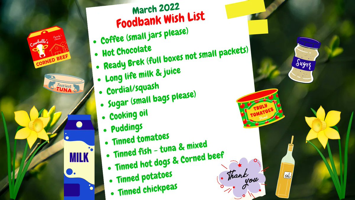 WBYFoodbank's tweet photo. A reminder of our March Wish List π
π We've changed the request for small cooking oils. We still prefer small, but supermarkets don't seem to stock vegetable & sunflower oils in small & they're the most useful to us. Thank you!
#SmallIsUseful #FoodbankWishList https://t.co/WLfMvaJ6r0
