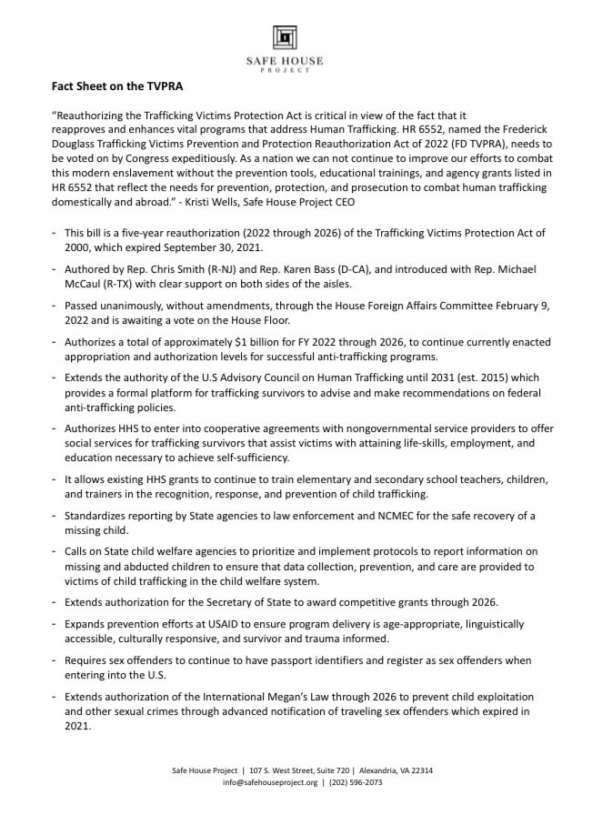 ALIVEINACTION's tweet photo. Continue good work to save our children. Factsheet: Update on the “Frederick Douglass Trafficking Victims Prevention and Protection Act of 2022” @SharedHope @ncose @NCOSElaw @FreedomPlaceUS @RescueFreedom @NTSA_Sheltered @ChildProofUSA @UAgainstHT @TheLanding_HOU @FreetheCaptives https://t.co/ua4VbjUYNI