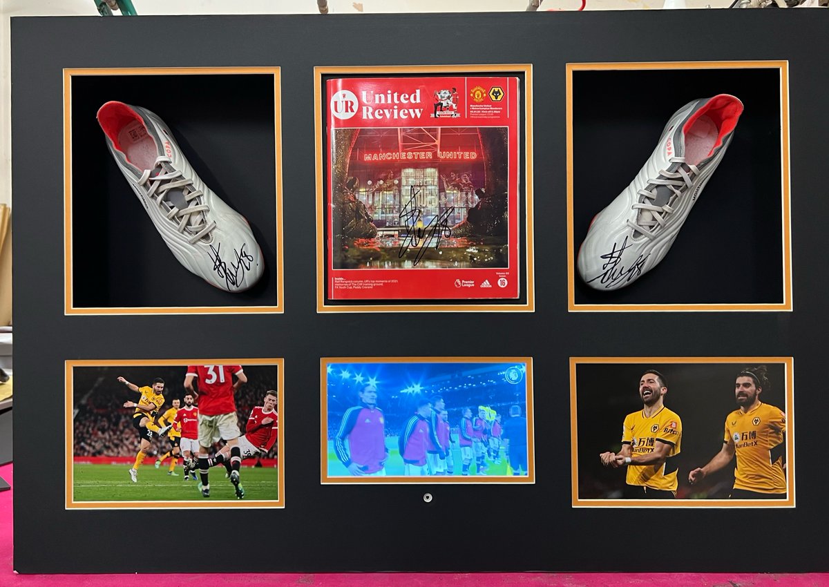 davetheframe's tweet photo. João Moutinho match worn boots Man U v wolves with Moutinho scoring the winning goal works by #creativeframing collected today by 1 happy customer #wolves built in TV with highlights….!! https://t.co/FCxq64LybV