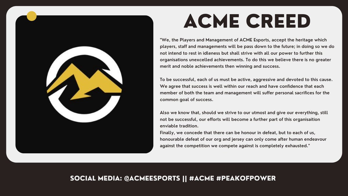 ACMEesports's tweet photo. [@ACMEesports CREED] 

#ACME || #PEAKOFPOWER https://t.co/MwJFvtn0ZI
