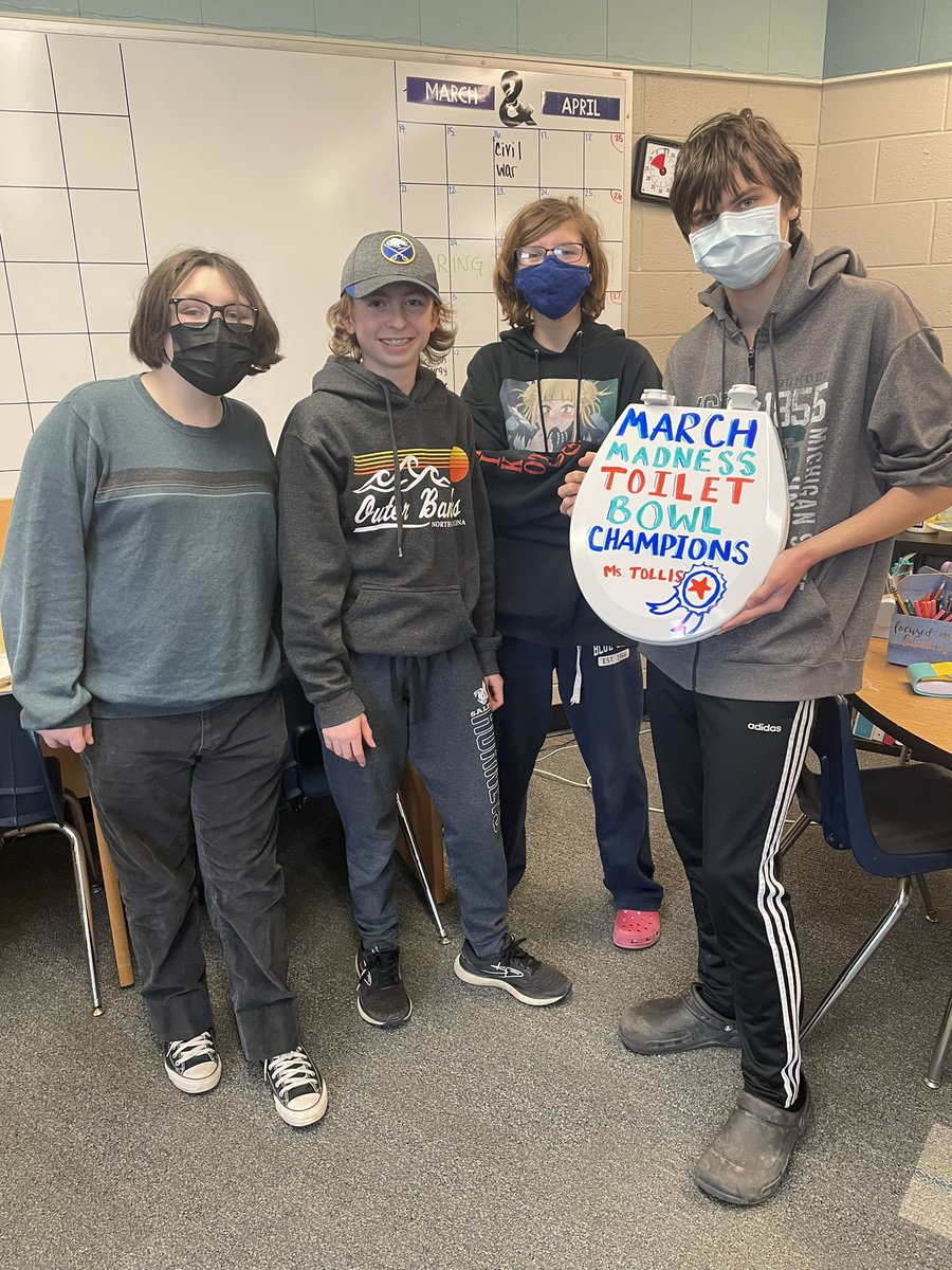 MrsSicheneder's tweet photo. The 4th Annual Mentoring March was a success! My incredible mentees passed a total of 86 focus areas in just three weeks! This year we added a Toilet Bowl division to the tournament. (Cue the giggles) #smslearn #summitspark #onlyinmiddleschool https://t.co/3PgZzUCxUs