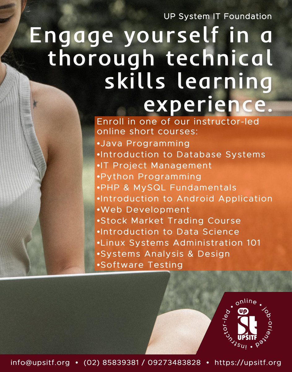 Our online courses are instructor-led and job-oriented. 

upsitf.org

#javaprogramming #stockmarkettradingcourse #webdevelopment #pythonprogramming #datascience #linuxsystemadministration #phpmysql #androidapplication #projectmanagement #systemsanalysisanddesign