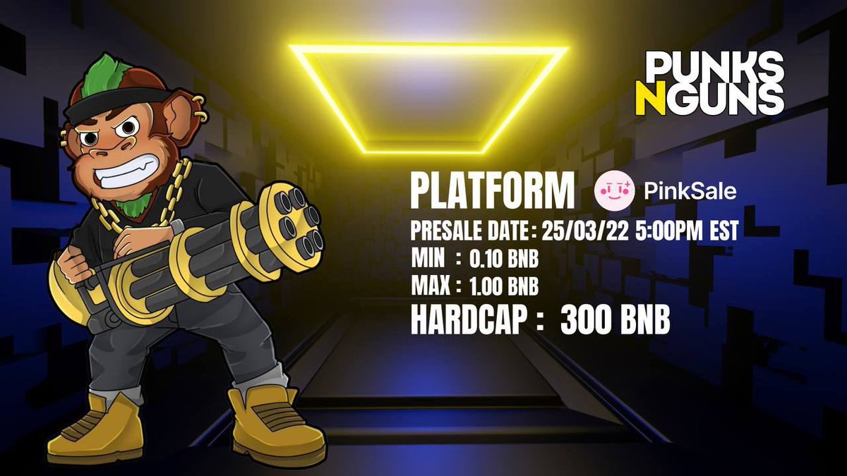 PunksandGuns's tweet photo. Our presale is coming in the next few hours! 

Be sure to join us in Telegram https://t.co/DTkL5Thipu

#P2E #PUNKNGUNS #FPS $PNG #PinkSale #Presale https://t.co/Z9nW4cSRcU