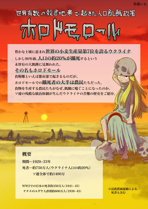 ちょうど90年前、主にウクライナで起きた人口飢餓政策「ホロドモール」のご紹介です。
頑張って調べましたが、ソ連史からきしなので不備あったらご指摘お願いします。 