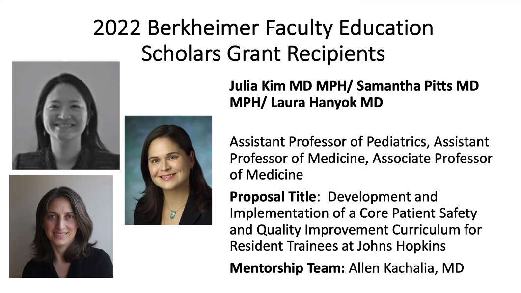 Julia_M_Kim's tweet photo. Grateful to @Hopkins_IEE for 2022 Berkheimer Faculty Education Scholars Grant with @SamanthaIPitts @LauraHanyokMD @allenkachalia @JHM_Armstrong  #PatientSafety #Quality Improvement #MedEd. So many amazing people are part of this tremendous effort! #teamworkmakestheQSdreamwork! https://t.co/rSc6jjeDMC