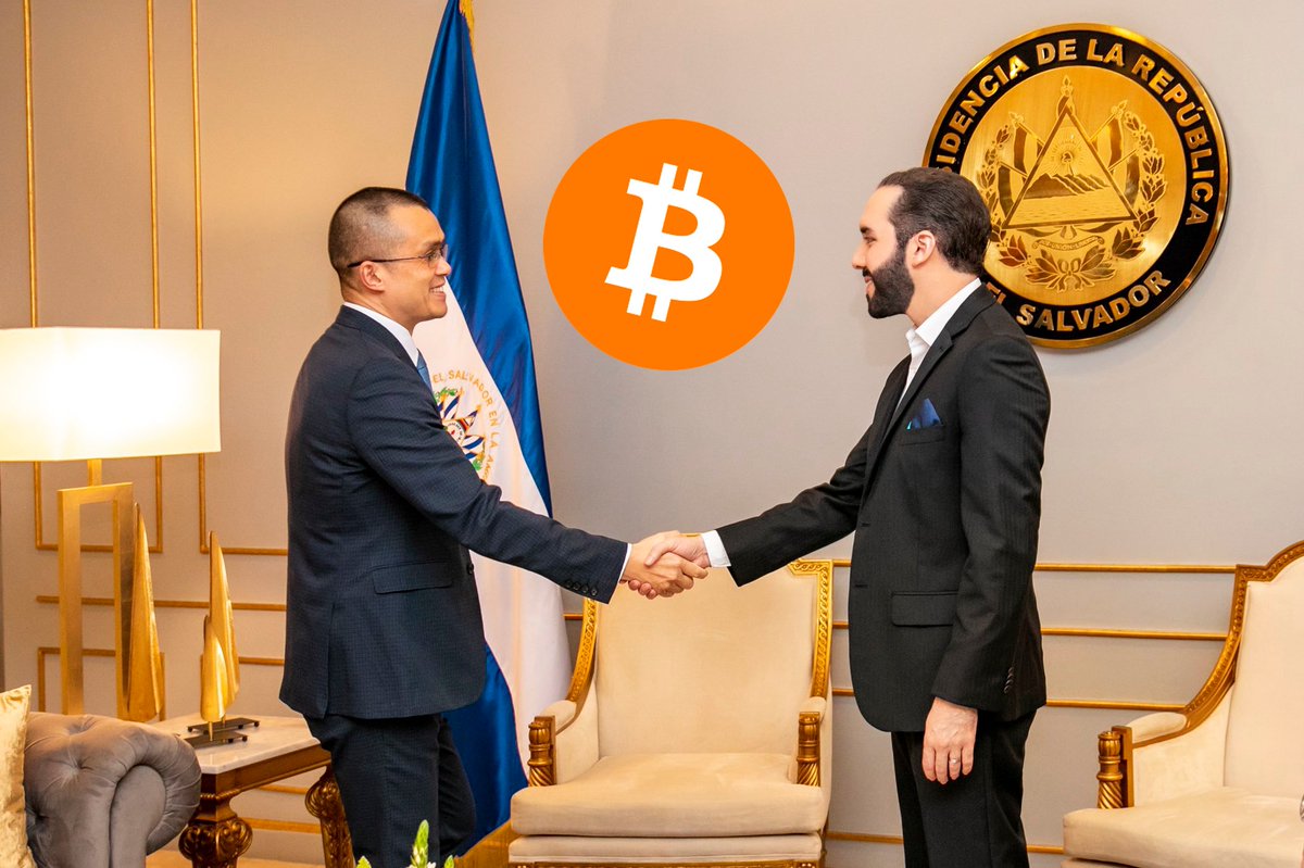 BitcoinMagazine's tweet image. NEW: President of El Salvador meets with the CEO of the worlds biggest #Bitcoin and crypto exchange 🤝
