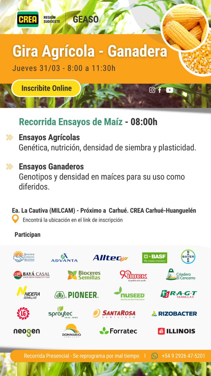 FedericoMoreyr2's tweet photo. 📢 Próximo jueves 31/3 recorremos ensayos de maíz.🌽@CREASudOeste
👉🏻La Recorrida es abierta a público en general
📍La ubicación y punto de encuentro 👉🏻https://t.co/PdkSfEklys
💻Para participar solo tenes que estar registrado👇🏿👇🏿 https://t.co/uTi2sLK3jP
#GEASO
¡Te esperamos! https://t.co/banIwvIpDG