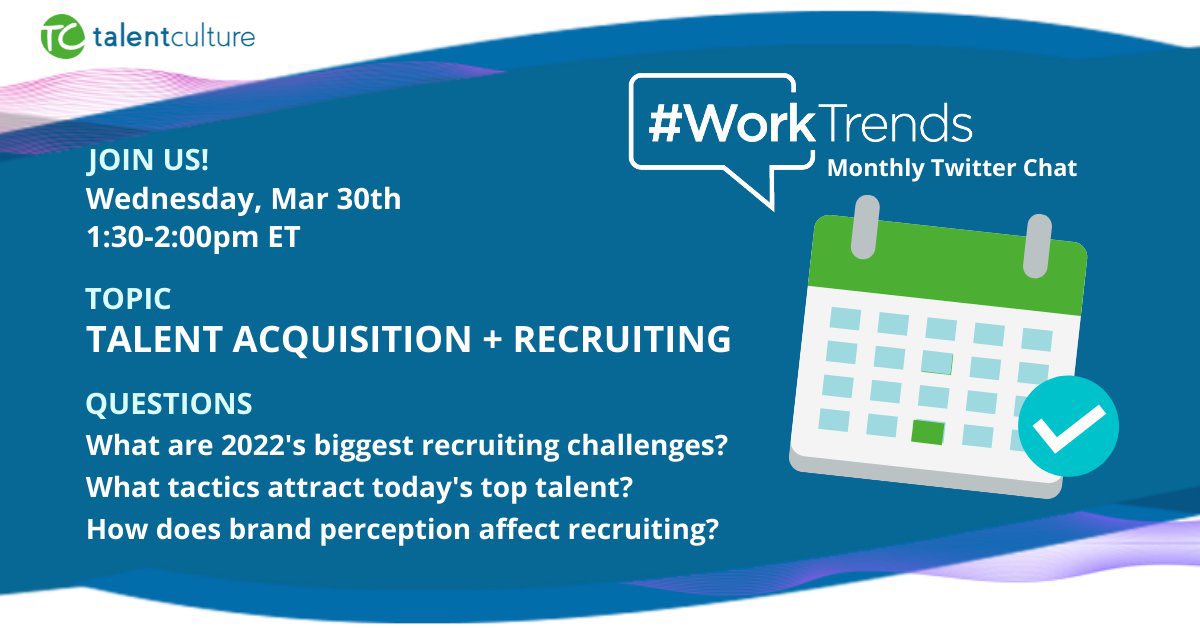 GOOD NEWS! #WorkTrends chat is back every month🎉 MARCH TOPIC: #TalentAcquisition + #Recruiting LET'S TALK: Next Wednesday, March 30th 1:30-2:00pm ET 🗨️💬 Sneak peek at Qs below 👀. Got early comments? Or check our podcast archives for inspo 📣 talentculture.com/worktrends-pod… #hr #shrm