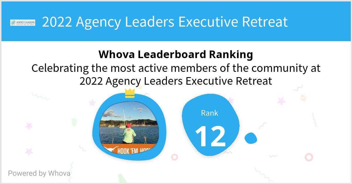 I ranked #12 on the Whova leaderboard at 2022 Agency Leaders Executive Retreat! <a href="/TheBigI_NC/">IIANC</a> #ALER22 - via #Whova event app
