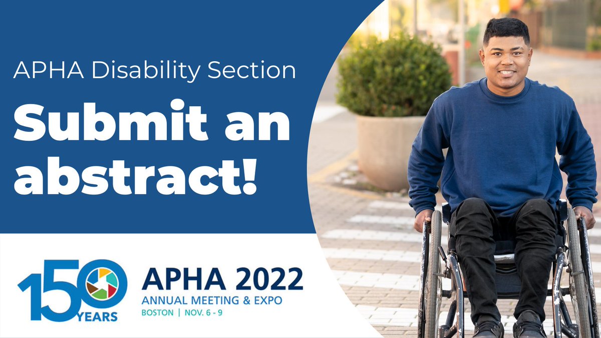 APHADisability's tweet photo. Are you a public health professional with research or projects related to disability and public health? We want to learn from you! Share your work at the APHA Annual Meeting 2022 and network with like-minded colleagues. Abstracts due April 30. https://t.co/O1OVFfoVYT https://t.co/mibvbElBnM
