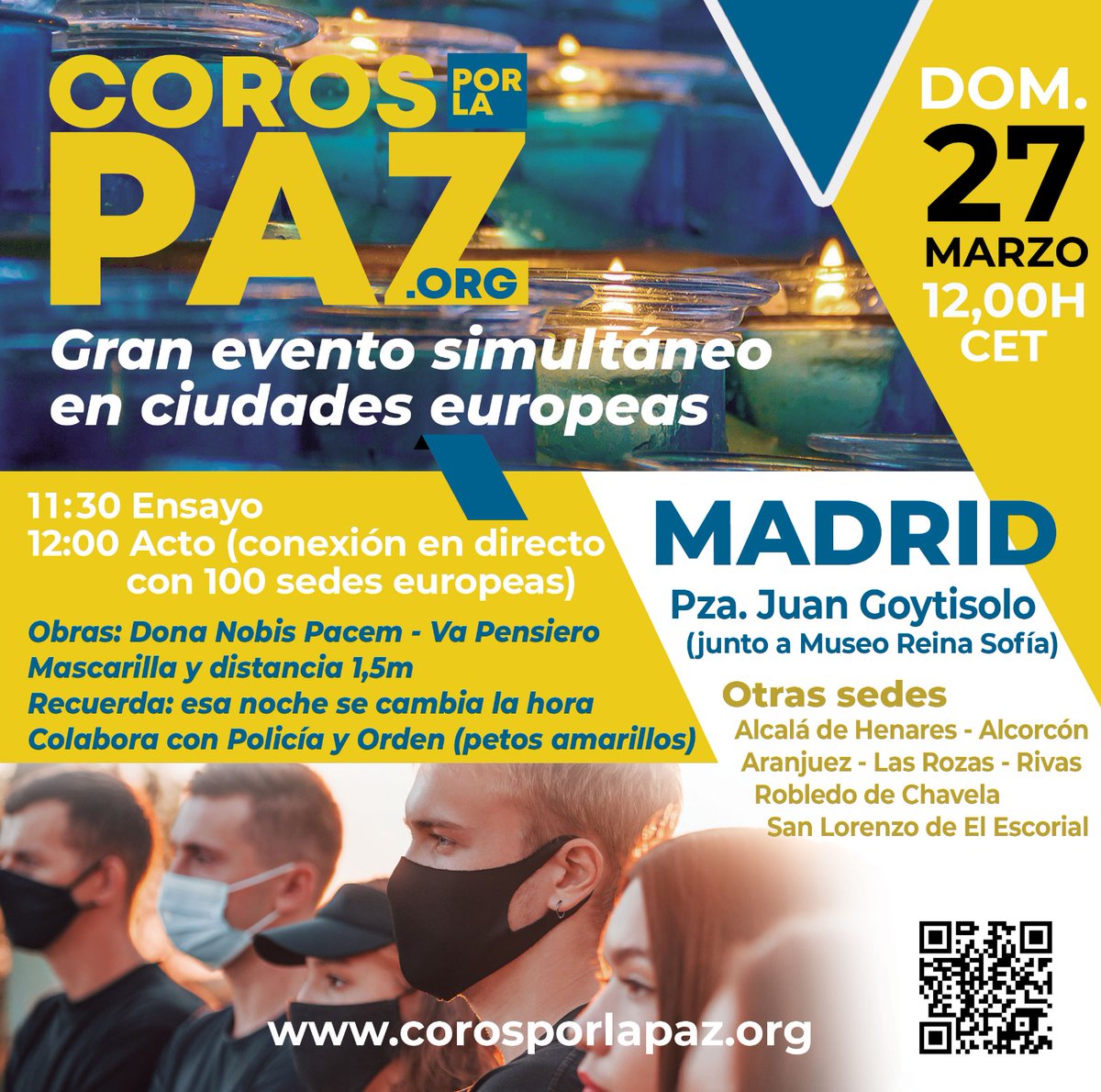CSApostol's tweet photo. Ven al gran evento europeo de Coros por la Paz este domingo 27M. Desde las 11:30 en MADRID, Pza. Museo Reina Sofía. Seremos más de 4.000 voces en la plaza unidas a otras 25.000 voces en toda Europa a través de stesming por Youtube. El mayor acto coral nunca realizado. Comparte https://t.co/jzw6Ap45Ie