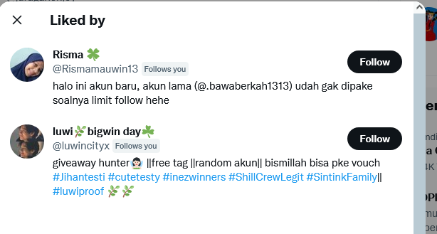 2 org yg like pertama

30detik - 1 menit 50K
11-30 detik 100K 
10 detik 250K
1 menit hangus

hahahahaha