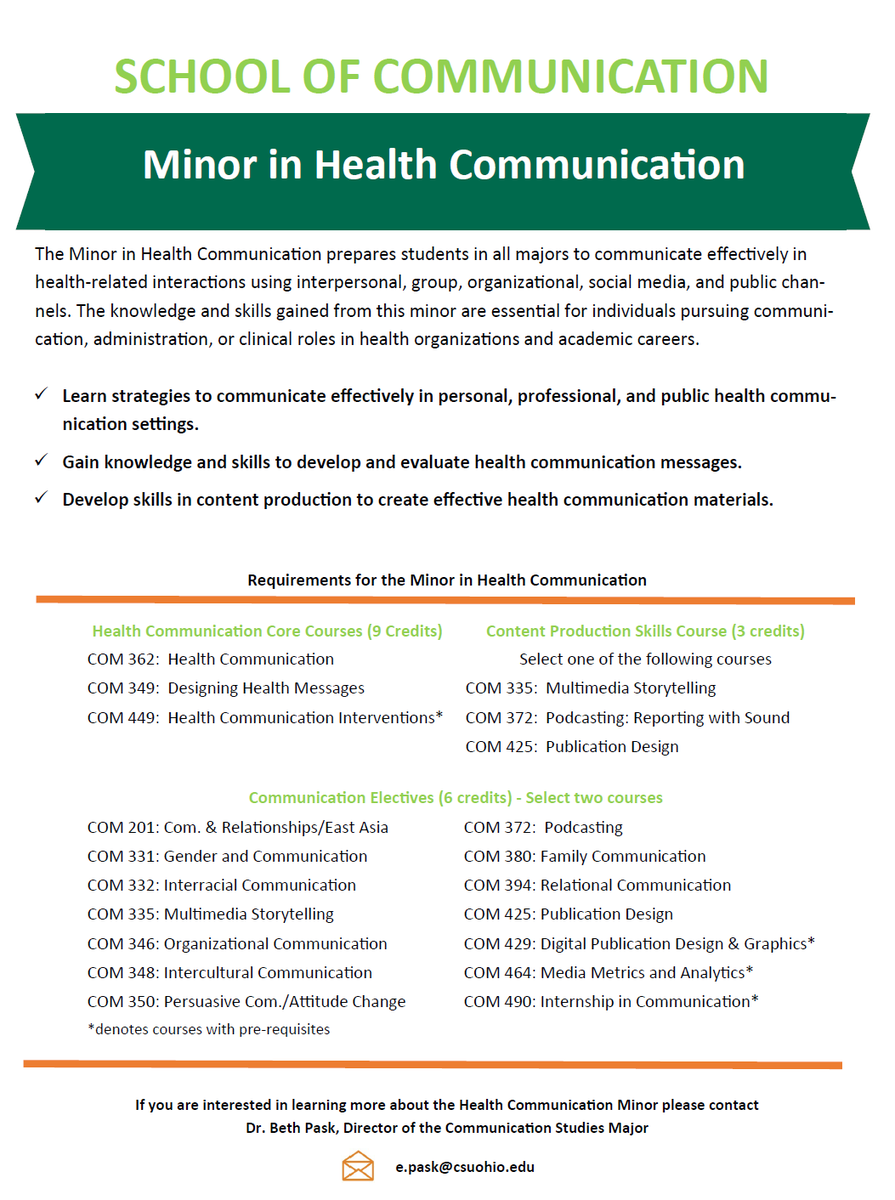 NEW: Minor in Health Communication. Details below. 
<a href="/CSUSchoolofCOM/">CSU School of COM</a>