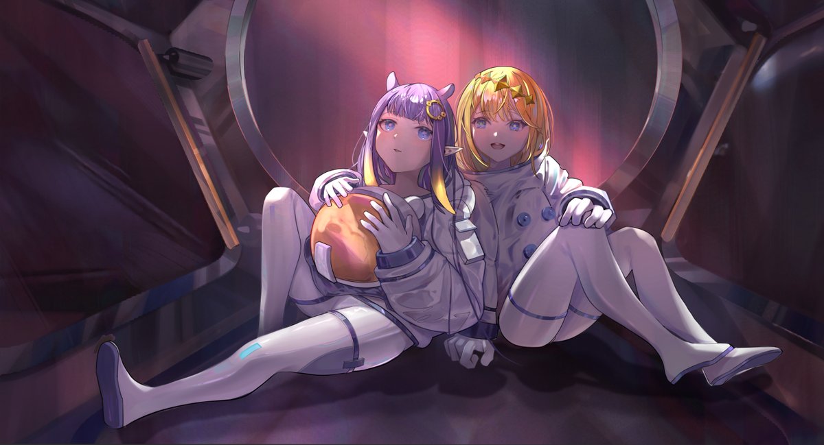 一伊那尓栖 ,ワトソン・アメリア 「Space Journey

#ameliaRT
#inART 
#いなート 」|ボイマ/BoYiMa_The Takodachi 🐙のイラスト