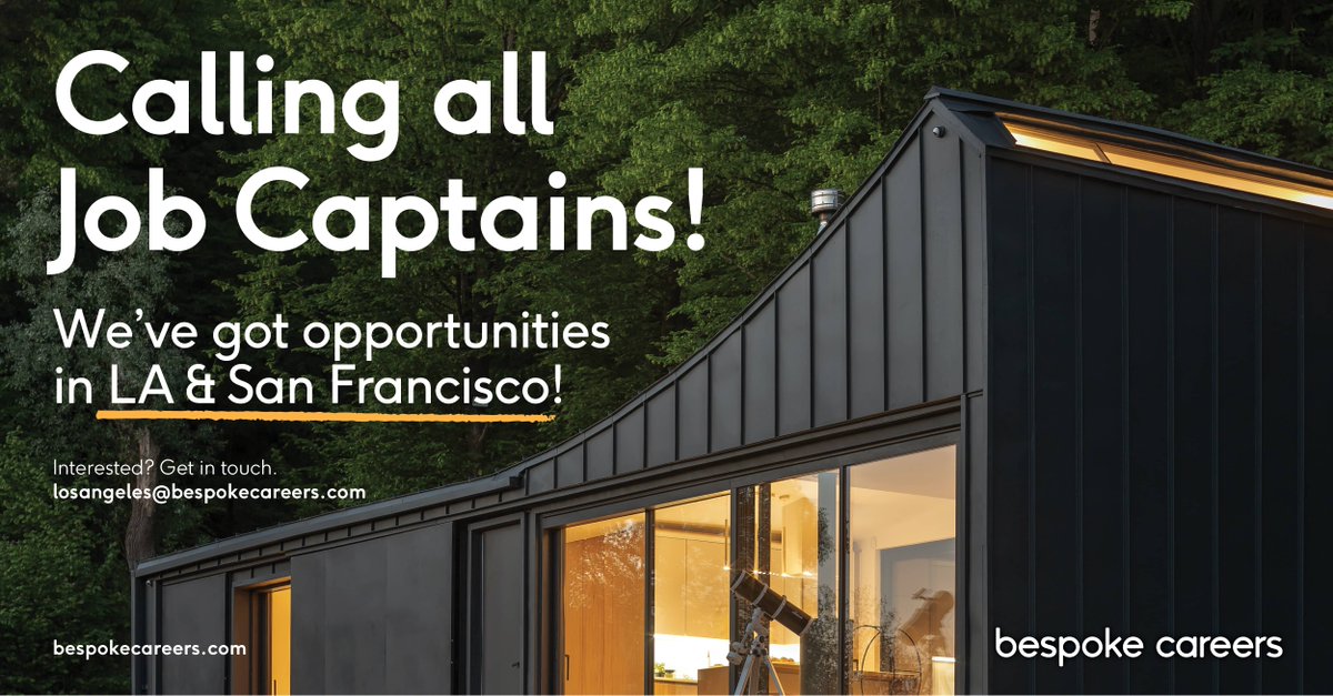 BespokeCareers's tweet image. Are you a #JobCaptain looking for your next role? We've got exciting opportunities in #LosAngeles and #SanFrancisco! 

Interested? Get in touch
losangeles@bespokecareers.com