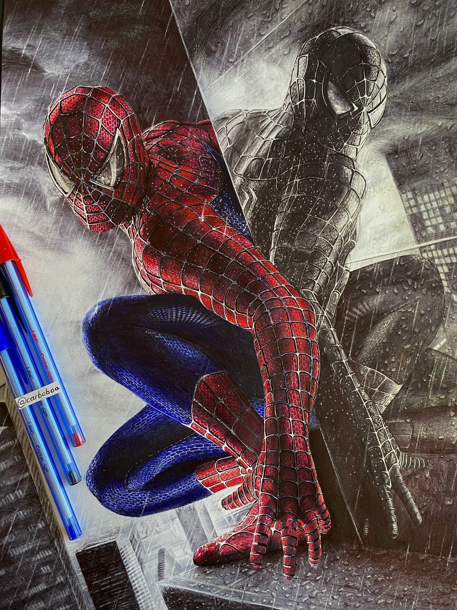 Après une soixantaine d’heures de travail, je suis fier de vous montrer mon dessin de Spider-Man entièrement réalisé au stylo BIC sur format A3.

Merci à tous ceux qui RT/fav 🙏🏼